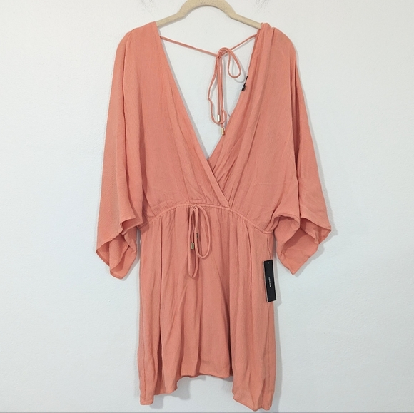 Lulus NWT City Walk Mini Dress Surplice Open Tie Back Drawstring Orange Medium M - Picture 2 of 10